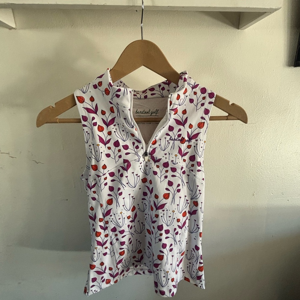 Ladies' Sleeveless Golf Floral Blouse - White and Purple